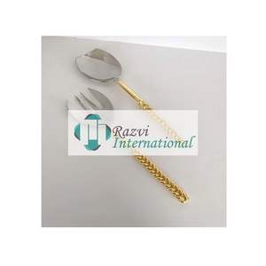Serveurs à salade avec poignées en boucle dorée Couverts en métal en acier inoxydable Décoratifs faits à la main Couverts de luxe Décoration HandmadeCoutellerie - Product Image 2