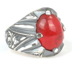 925 Sterling Silver Men's Handcrafted <b>Ring</b> with Oval Synthetic Ruby Stone <b>Dainty</b> Style for Everyday Wear IGI Certified for Boys - Product Image 2
