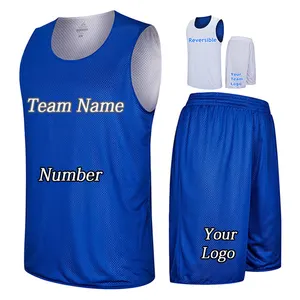 立东定制最佳篮球制服设计彩色蓝色升华团队可逆篮球球衣