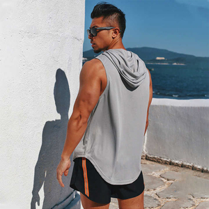 Sweat à capuche sans manches pour hommes Muscle Fit Bodybuilding Respirant & Confortable Plus Size Solid Color Sleeveless Hoodie Men's Streetwear - Product Image 4
