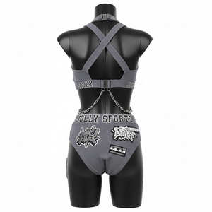 ชุดบิกินี่พรีเมียมสำหรับผู้หญิง ผ้าไนลอนผสมสแปนเด็กซ์ 225 GSM สีชาร์โคล แบบริบบิ้น พร้อมกระเป๋าซิป  รับสกรีนโลโก้ ชุดบิกินี่ผู้หญิง - Product Image 2