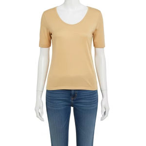 Camisetas de Punto con Cuello Redondo Antiarrugas para Mujer, Mezcla de Algodón, Suaves, Elásticas, Transpirables, para Uso Diario, Tops Casuales de Moda para Damas - Product Image 5