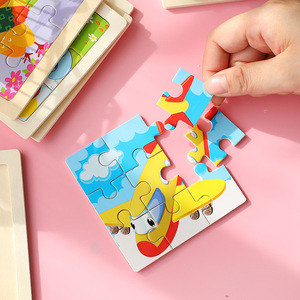 Mini puzzle en bois <span class=keywords><strong>Montessori</strong></span> de 9 pièces, animaux de dessin animé, circulation routière, tangram, jouets éducatifs pour les tout-petits et les bébés - Product Image 3