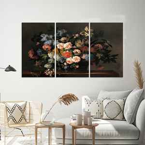 งานศิลปะบนผ้าใบพิมพ์ลาย: ภาพพิมพ์ลายดอกไม้สไตล์โมเดิร์น ของตกแต่งบ้านสุดหรู ชุดผ้าใบ 3 ชิ้น - Product Image 1