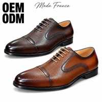 Chaussures habillées Oxford pour hommes en cuir véritable à lacets, grain de galet, style Brogue, semelle en caoutchouc, pour le bureau