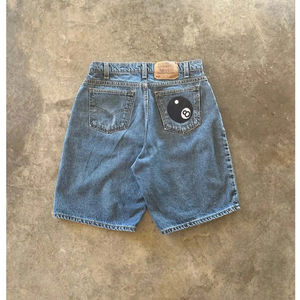 Nouveaux shorts en jean surdimensionnés pour hommes, taille haute, coupe droite, tricotés, 100 % coton, délavés, respirants, style streetwear estival - Product Image 2