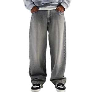 กางเกงยีนส์ทรงหลวมสำหรับผู้ชายกางเกงยีนส์ซักขากว้างขากว้างพิมพ์ลายปักโลโก้ตามสั่ง - Product Image 1