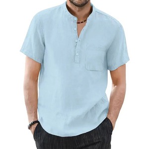 Camiseta informal de manga corta para hombre al mejor precio, camisa transpirable acogedora de verano de Color sólido de lino y algodón 100%, disponible en talla de EE. UU. - Product Image 4