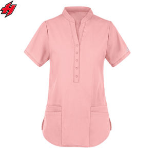 Uniformes médicos de punto suave de Enfermería de manga corta azul claro para mujer con diseño de logotipo Traje de médico de hospital - Product Image 2