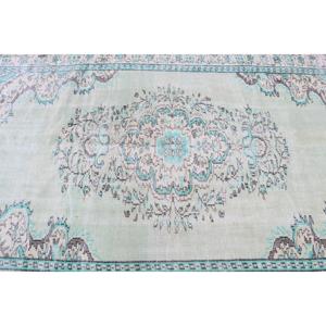 พรมวินเทจขนาด 5.5x9.1 ฟุต พรมตุรกีขนาดใหญ่ พรมขนสัตว์สีน้ำเงินลายอิคัต - Product Image 5