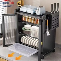 Armoire de rangement de cuisine en acier au carbone pour la maison, 3 niveaux, grande capacité, anti-poussière, avec porte pour bols