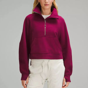 Sweat-shirts à capuche pour femmes avec fermeture éclair personnalisée, vente de sweats-shirts à demi-zip à manches longues en molleton de coton avec poche, sweats-shirts et pulls pour femmes - Product Image 1