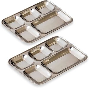 Plateau à déjeuner en acier inoxydable le plus populaire Plaque alimentaire multi-sections durable et écologique pour les restaurants et les maisons Plateau à compartiments - Product Image 1