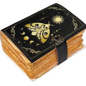 Vintage Leather Luna Moth <b>Skeleton</b> Journal Handmade <b>Book</b> of Shadows Grimoire Witchcraft Deckle Edge Paper Halloween Spell - Product Image 1