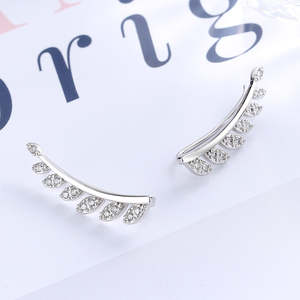 Sterling <b>Silver</b> Crystal Leaf Climber <b>Earrings</b> - Product Image 2