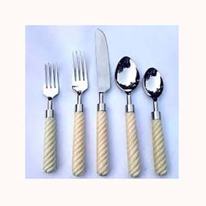 Juego de cubiertos de pulido de espejo plateado de acero inoxidable con mango de hueso con diseño acanalado Cubiertos Vajilla Mango de diseño antiguo - Product Image 1