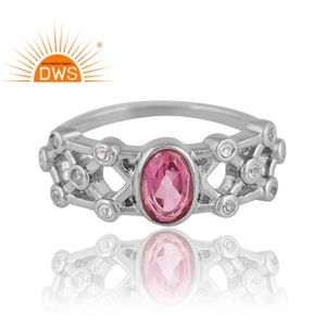 แหวนพลอยบุษราคัมสีชมพูชุบเงินแพลเลเดียมสี925ดีไซน์ใหม่และแหวนพลอยบุษราคัมสีขาวสำหรับผู้หญิงออกแบบได้ตามต้องการ - Product Image 3