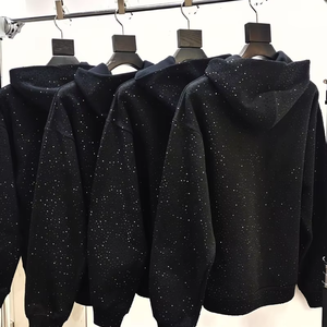 Gran oferta de sudaderas con capucha de diamantes de imitación para hombre con logotipo personalizado y diseño transpirable con cremallera básica sudaderas con capucha personalizadas con diamantes de imitación - Product Image 4