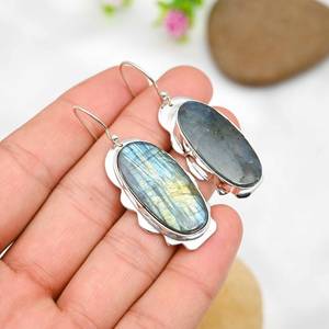Elegant Labradorite Gemstone Gold Plated Drop <b>Earrings</b> Handmade in 925 <b>Sterling</b> <b>Silver</b> <b>Christmas</b> Gift for Her Wedding Occasion - Product Image 2