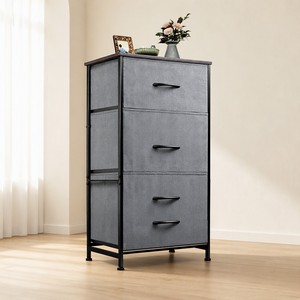 Cômoda de Tecido que Economiza Espaço com 4 Gavetas e Tampo de Madeira, Baú de Armazenamento Pequeno para Quarto e Closet - Product Image 1