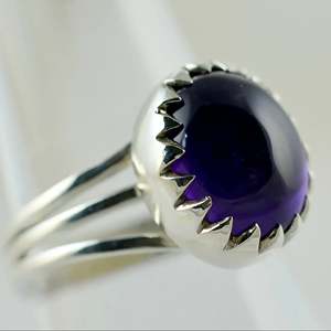 Navya Craft 925 Sterling Silver Handmade <b>Statement</b> <b>Ring</b> Amethyst Oval Bezel Setting Rhodium Fine Platinum for Everyday Wear - Product Image 4