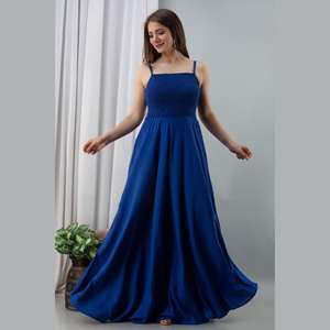Blue Ball Gown Dress Scoop Neck Floor-Length Shirred Sequined <b>Decoration</b> Rhinestone Pearl Flower Decor A-Line for Parties <b>Proms</b> - Product Image 5