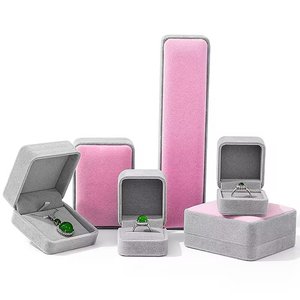 Velvet Jewelry <b>Box</b> Rectangle Lid Closure Elegant Plain Style for Jewellery <b>Storage</b> in Pink White <b>Beige</b> Colors - Product Image 3