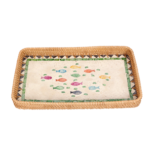 Decoración de utensilios de cocina de pintura colorida, bandeja de servicio de ratán artesanal para fiesta, artículo más nuevo, bandeja de ratán al por mayor de Vietnam - Product Image 1