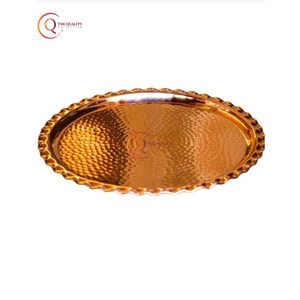 Bandeja de servicio martillada de cobre de alta calidad Acabado pulido brillante con patrón de planta Precio al por mayor Tipo de plato y plato - Product Image 3