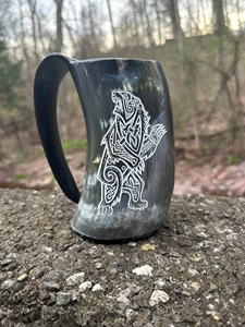 Auténtica Taza Vikinga Ecológica de Cuerno de Búfalo Hecha a Mano, Grado Alimenticio, Estilo Medieval, Religiosa, Feng Shui, Taza de Cerveza con Diseño Animal - Product Image 2