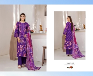 Ssumaira Collection's Pearly 3 piezas impreso césped bordado vestido Emb cuello Daman Cutwork Dupatta puro Cambric algodón indio - Product Image 4