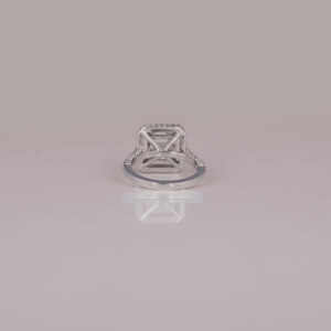 Bague de fiançailles en or massif 14 carats conçue sur mesure, diamant de laboratoire taillé Asscher avec halo à deux côtés, plaqué or à la mode, certifiée - Product Image 4