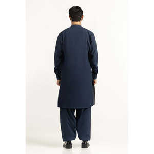 <b>Men's</b> Navy Basic <b>Kurta</b> with Regular Fit 100% Cotton Material Wrinkle Free Eastern Wear Summer - Product Image 2