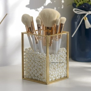 Organisateur porte-pinceau de maquillage en or au design élégant avec perles gratuites en laiton et verre porte-pinceau de maquillage - Product Image 6