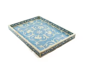 Bandeja de té con incrustaciones de hueso duradera hecha a mano artesanal con diseño cuadrado y patrón floral intrincado para restaurante y uso doméstico - Product Image 2