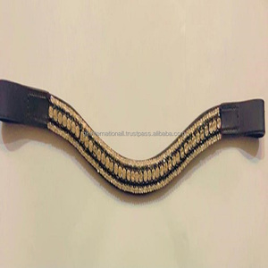 Banda para cejas de caballo de cuero de vaca de grano completo negro de lujo con 5 filas de cristales negros y dorados, diamantes de imitación, banda para cejas ostentosa - Product Image 4