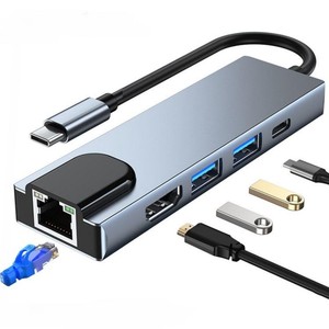 5-in-1 USB C HUB cho <span class=keywords><strong>MacBook</strong></span> <span class=keywords><strong>Pro</strong></span>/không khí cho Dell iPad <span class=keywords><strong>Pro</strong></span> Chromebook 4K HDTV Ethernet 2 USB 3.0 100W PD Multiport <span class=keywords><strong>Adapter</strong></span> Thương hiệu mới - Product Image 1
