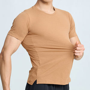 Camiseta Casual con Cuello Redondo, Abertura Lateral en la Parte Inferior, Elástica, con Logotipo Personalizado para Hombre, Camiseta Lisa - Product Image 2