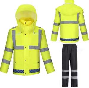 เสื้อกันฝนนิรภัยแบบสะท้อนแสง เสื้อกันฝนกันน้ำ เสื้อผ้าสะท้อนแสงเพื่อความปลอดภัย พร้อมแถบสะท้อนแสง ชุดทำงาน - Product Image 4