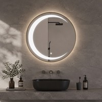 Miroir de salle de bain intelligent rond éclairé Tmall Genie avec cadre en aluminium LED HD, indice de protection IP65, pour le maquillage