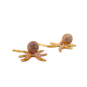 Party Wear 925 Sterling Silver <b>Gold</b> Plated Jewelry White Topaz Gemstone Ladies Wear <b>Earring</b> <b>Set</b> - Product Image 3