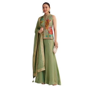 Pista verde ricamato floreale tuta all'ingrosso donna abbigliamento etnico OEM fabbrica fornitore di massa Set di moda personalizzato - Product Image 3