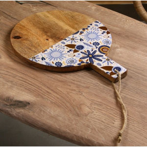 Tabla de Cortar Redonda de Madera de Acacia y Resina de Lujo, Diseño de Olas del Océano, Tabla de Queso de Resina, Tabla de Cortar Ecológica con Mango - Product Image 4