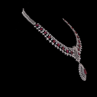 14K Weißgold IGI-Zertifiziertes Labor-Diamant Luxus Brautschmuck-Set mit Rubinroten Steinen Hochzeits-Schmuckset