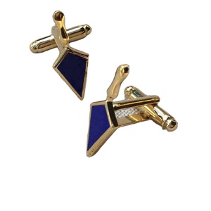 Gemelos de Masonería personalizados 2025, diseño de escudo de esmalte azul chapado en oro, estilo geométrico, accesorios de Regalia masónica, cepillo de Metal - Product Image 2