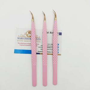 Pince à épiler d'extension de cils courbe d'isolement professionnelle couleur rose avec pince à épiler de haute qualité à pointe dorée - Product Image 5