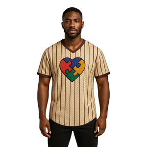 Sensibilisation à l'autisme Coeur Puzzle Chenille Broderie Neutre Pinstripe Baseball Jersey T Shirt Unisexe 100 Polyester Mesh Vêtements - Product Image 1