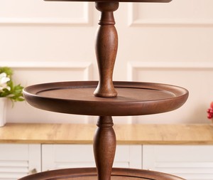 Elegante Soporte de Pastel de Madera de 3 Niveles, Hecho a Mano con Acabado en Nogal, Soporte Redondo de Lujo para Postres, Pedestal Escalonado para Decoración del Hogar - Product Image 5