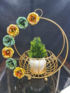 Bougeoir décoratif de Table occasionnelle de mariage en forme de panier plaqué or Antique, photophore à fleurs votives - Product Image 6