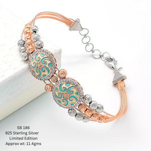 Trending <b>Silver</b> Jewellery 92.5 Purity Green Enamel Flower Gold Plated Handmade Third Party Certified 11.4 Gms Hot Sale <b>Bracelet</b> - Product Image 1
